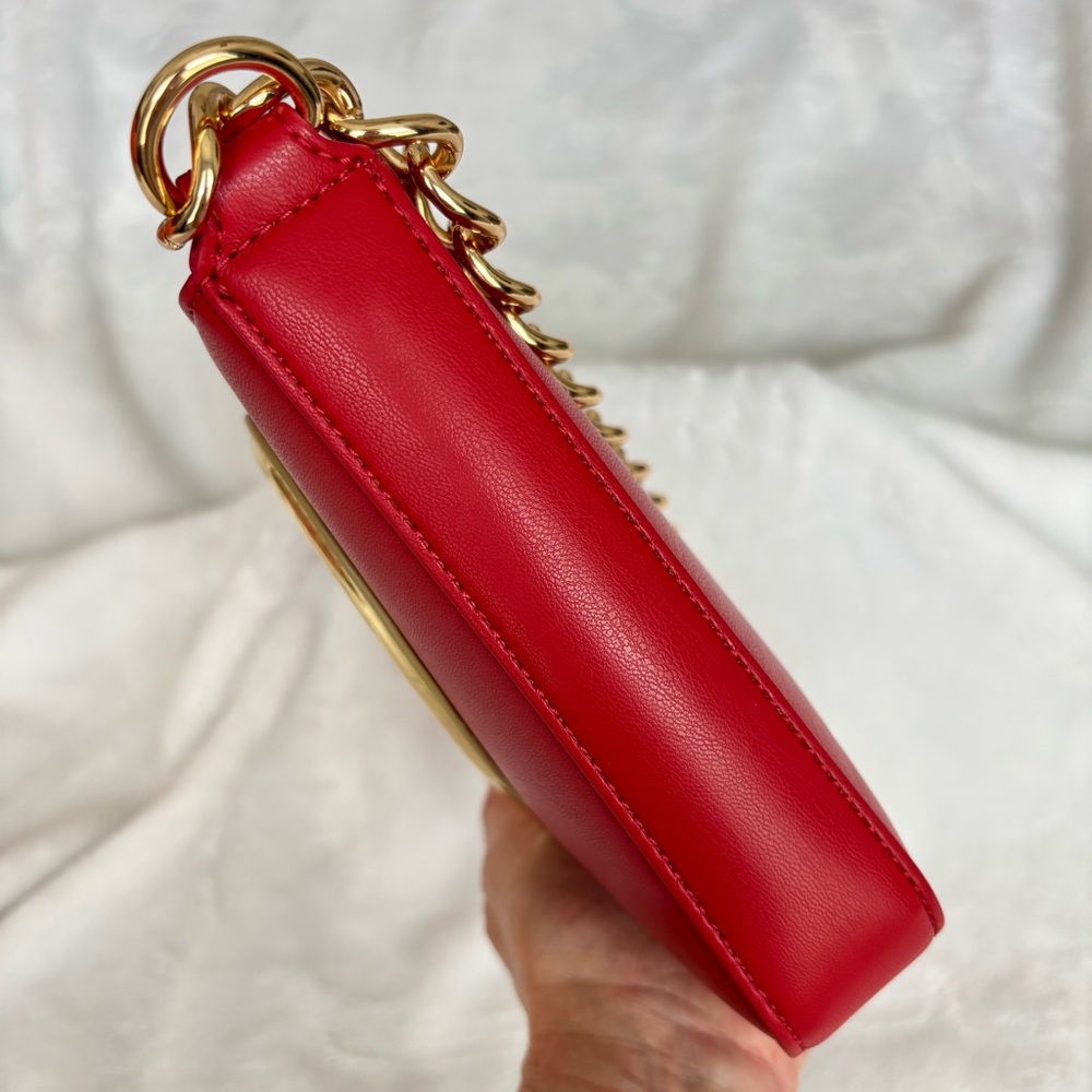 LOVE MOSCHINO Red with Gold Heart Zippered Vegan Leather Handbag/Crossbody--NWT - Picture 6 of 16
